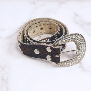 Western glam dark leopard print rhinestone belt